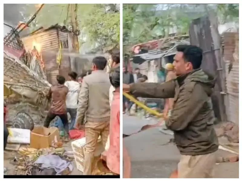 लखनऊ के चौक क्षेत्र में लगी भीषण आग,कई झोपड़ियां जलकर राख