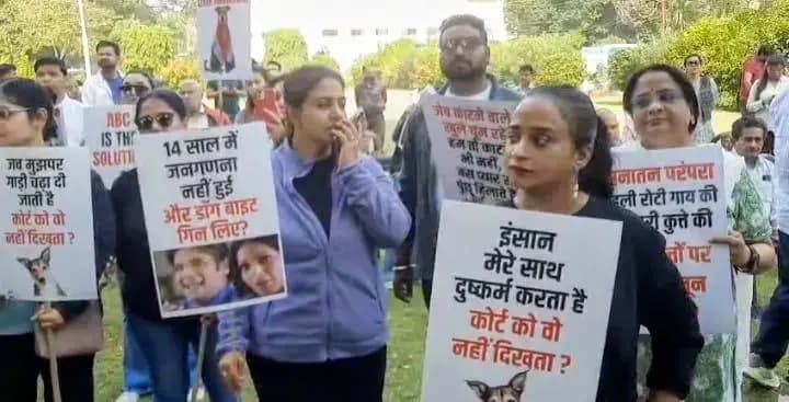 सुप्रीम कोर्ट के एनिमल्स फैसले के खिलाफ लखनऊ में भारी आक्रोश,एनिमल्स प्रेमियो का चल रहा प्रदर्शन
